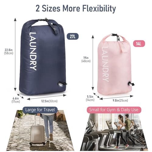 WiseBoy 2 Pack Travel Laundry Bag, Compression Storage for Dirty Clothes - color: Navy & Pink