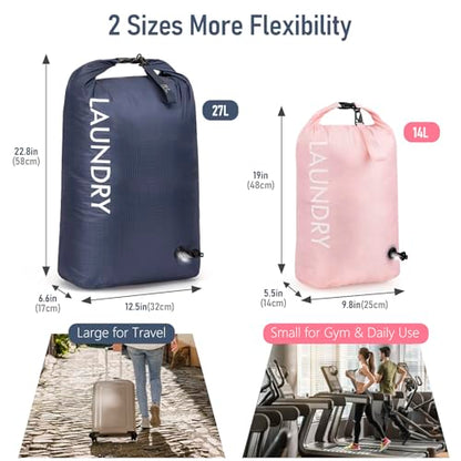 WiseBoy 2 Pack Travel Laundry Bag, Compression Storage for Dirty Clothes - color: Navy & Pink