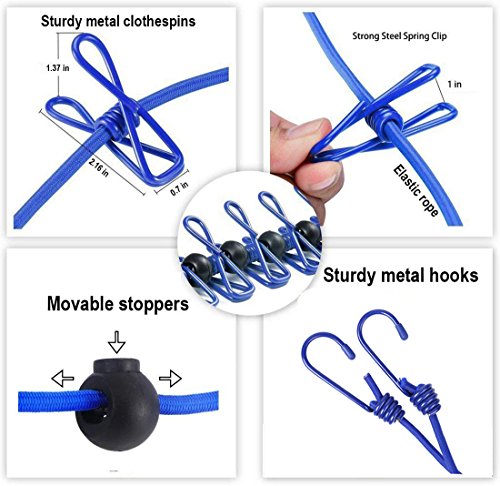 Portable Clothesline with 12 Clothespins,Travel Retractable Clothesline,Wind-Proof Clothes Drying Line for Camping Hotel Indoor & Outdoor Blue - size: Blue