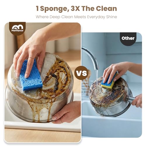 Metflavor Kitchen Sponges, 24 Count, Dual-Sided Non-Scratch Scrub Sponge - color: Blue, size: 24 Pack