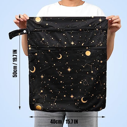 2pcs Travel Waterproof Laundry Bag, Cloth Diaper Wet Dry Bags with Handle & 2 Zipper Pockets, Reusable Washable Dirty Clothes Bag for Baby Adult Travelling Hanging, Bathing Beach Pool Daycare - color: Galaxy