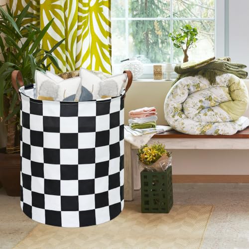 MAIZMZ Checkered Flag Canvas Storage Basket 63L Waterproof Laundry Hamper with Handles, Collapsible Racing Themed Organizer Bin for Boys Bedroom, Toys, Clothes, Gift Giving - color: MR2025917010