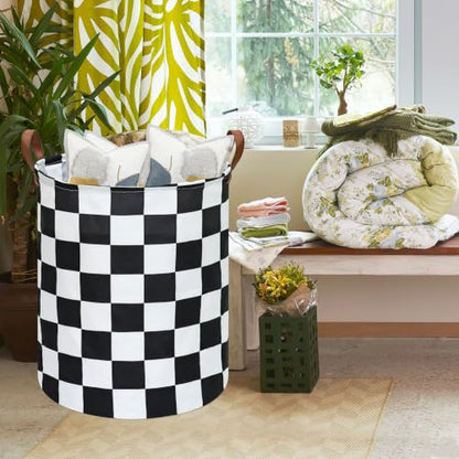 MAIZMZ Checkered Flag Canvas Storage Basket 63L Waterproof Laundry Hamper with Handles, Collapsible Racing Themed Organizer Bin for Boys Bedroom, Toys, Clothes, Gift Giving - color: MR2025917010