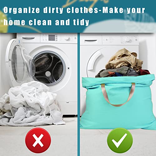 LOLOMLO Extra Large Canvas Laundry Bags with Handles & Drawstring Closure, Heavy Duty Tears Resistant Clothes Storage Travel Bags,25.5"x34",Lake Blue - color: Lake Blue