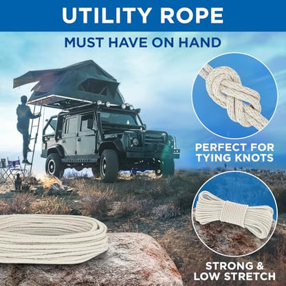 TECEUM Cotton Rope 3/16” (5 mm) – 200 FT – Strong All-Purpose Braided Rope – Natural Cotton – for Crafting, Сamping, Clothes Line, DIY, Indoor & Outdoor Use – Natural - size: 200 feet