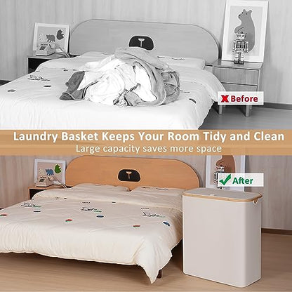IEGrow Laundry Hamper with Lid,150L Laundry Basket with 2 Mesh Bags,Beige - color: Beige, size: 150L