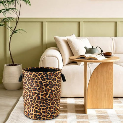 Brown Leopard Laundry Basket Foldable Waterproof Hamper 18.9 x 16.5 Inch - color: Brown Leopard