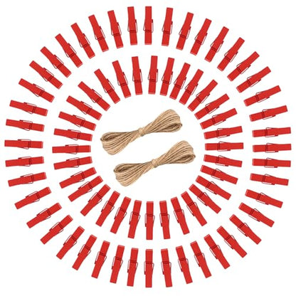 jijAcraft 1.4Inch Mini Clothes Pins - 100Pcs Wooden Clothespins with String - color: Red Red, size: 1.4 inch, 100 pcs