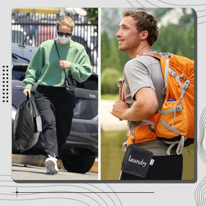 Travel Laundry bags, Dirty Clothes Travel Bag with Handles, Portable Small laundry Sack for Travelling, Suitcase, Gym, Camping (Black | 1 Pack) - color: Black | 1 Pack