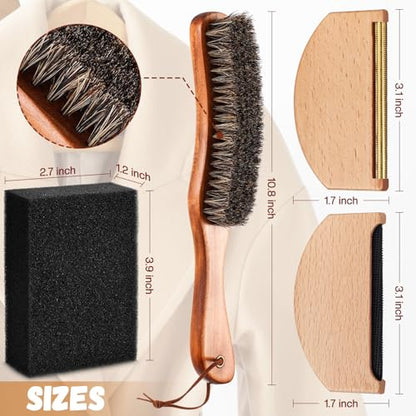 4 Pcs Horsehair Felt Hat Brush Kit with Cleaning Sponge Cowboy Clean Hat Wood Fedora Hat Cleaning Set Baseball Cap Lint Brush Remove Dust for Hair Furniture Suits Clothes(Style C) - style: Style C
