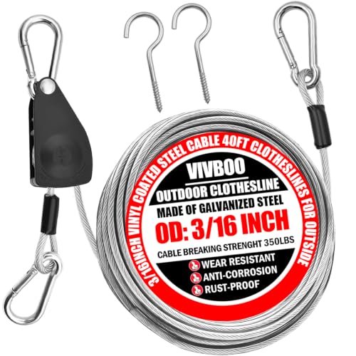 Clothes Line Outdoors 40ft Retractable with Hooks