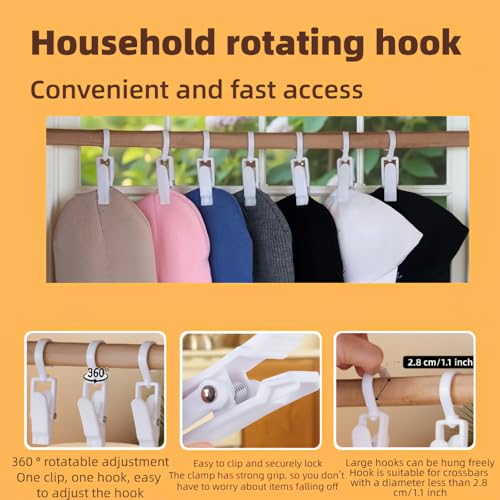 10-Pack Heavy Duty Swivel Clothes Pins - 360° Rotating Hooks for Laundry, Beach Towels, Curtains, Rustproof Stainless Steel Spring, Non-Slip Grip (4.3", White)