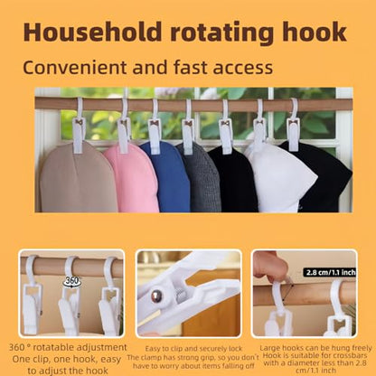 10-Pack Heavy Duty Swivel Clothes Pins - 360° Rotating Hooks for Laundry, Beach Towels, Curtains, Rustproof Stainless Steel Spring, Non-Slip Grip (4.3", White)