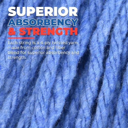 Onesimus 28 oz Heavy Duty Mop Head Replacement, 5 Inch Headband for Quick Change Handle, Blue Loop-End Cotton Blend String Wet Dry Floor Mop Refill, X-Large Size, Case Pack of 12 Pcs - size: Case Pack (X-Large)