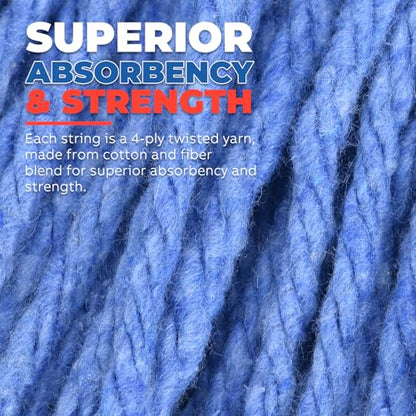 Onesimus 28 oz Heavy Duty Mop Head Replacement, 5 Inch Headband for Quick Change Handle, Blue Loop-End Cotton Blend String Wet Dry Floor Mop Refill, X-Large Size, Case Pack of 12 Pcs - size: Case Pack (X-Large)