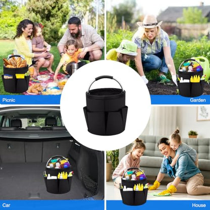 Cleaning Caddy with Handle: Cleaning Supplies Organizer - Portable Shower Caddy - Cleaning Bucket Bag 17L with 6 Pockets - Foldable Storage Basket for Home, Garden