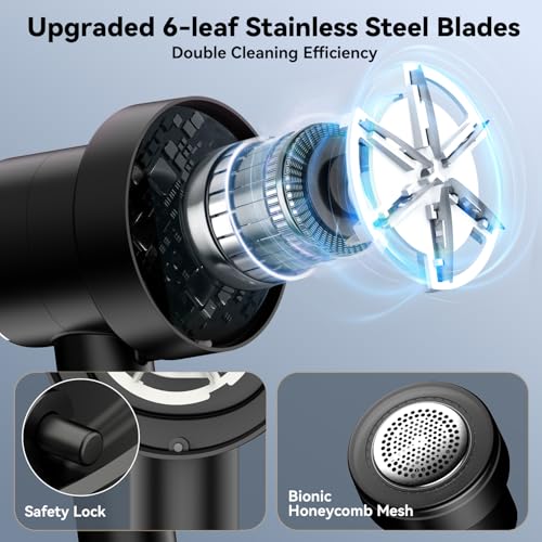 Rechargeable Fabric Shaver, 6-Leaf Blades, LED Display, 3 Speeds - color: Black