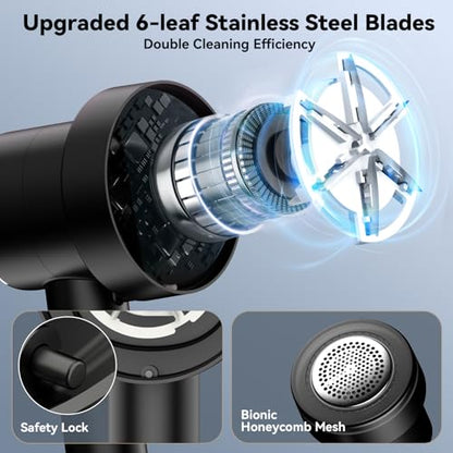 Rechargeable Fabric Shaver, 6-Leaf Blades, LED Display, 3 Speeds - color: Black