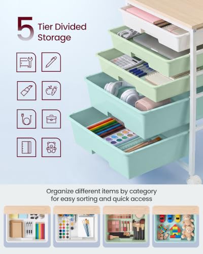 VASAGLE Rolling Cart with Drawers,5 Drawers Storage Cart, Green and White - color: Green + White, size: 5 Drawer