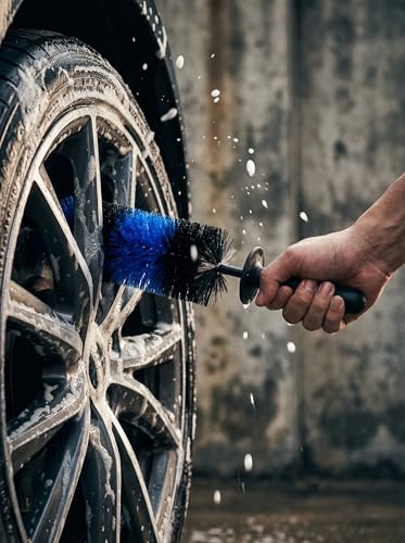 TAKAVU Wheel & Tire Brush, Long Soft Bristle, Easy Reach for Rims (Blue) - color: Blue & Black