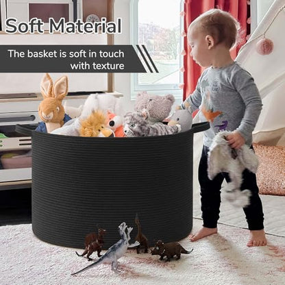 INDRESSME 115L Extra Large Woven Rope Blanket Basket Living Room, Black - color: Black, size: 23.6"D x 15.7"H