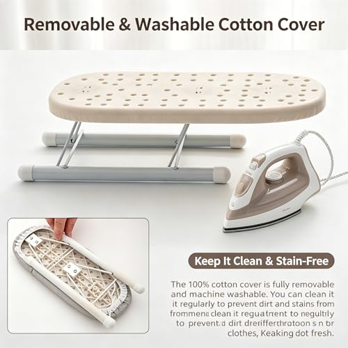 Foldable Mini Ironing Board, Space Saving Tabletop Ironing Board, Sleeve Cuffs and Collars Handling, Portable Compact Iron Board, Peony Design, for Home and Travel Use