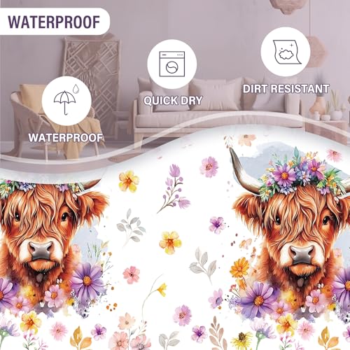 Highland Cow Laundry Basket, 43L 13.8x17.7in Round Oxford Laundry Hamper - color: Flower Highland Cattle