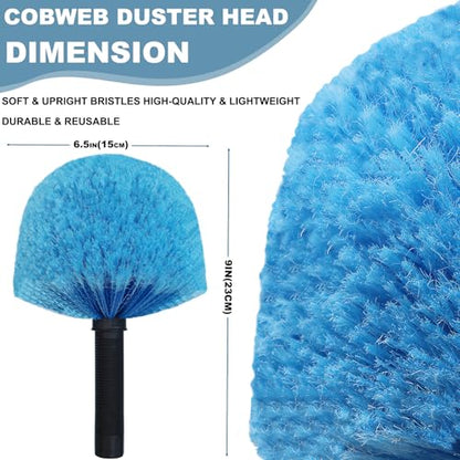4 Pack Cobweb Duster Head Brush-Twist-On Spider Web Brush for Outdoor & Indoor Web Cleaning // Fits Standard Acme Threaded Poles // Cobweb Duster Brush Head Only-Blue - style: 4 PACK