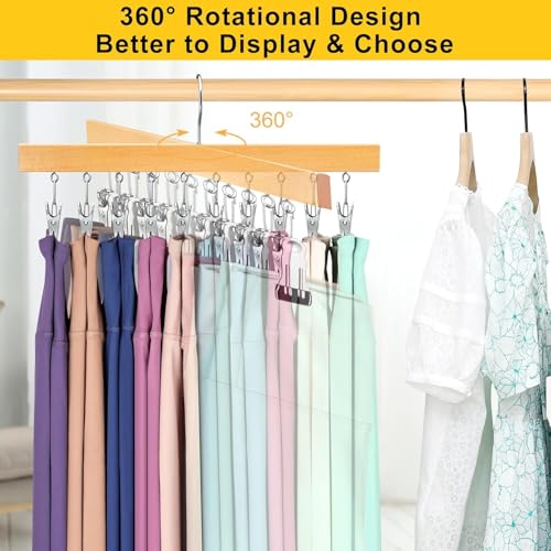 Legging Organizer for Closet, Pants Hangers with Clips - color: Natural, size: 2 Pack