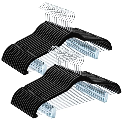 HOUSE DAY Velvet Pant Hangers with Adjudtable Clips 30 Pack, Black - color: Black, size: 30 Pack