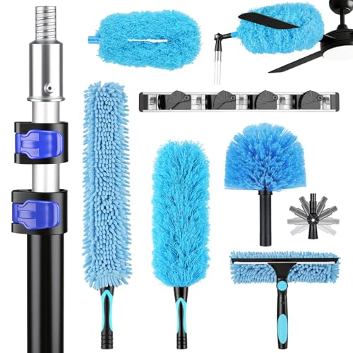 20ft High Reach Extendable Duster Kit with 5-12ft Extension Pole - size: 12FT POLE (Reach 20FT High)