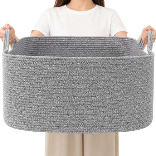 96L Woven Laundry Basket with Handles, Extra Blanket Basket, Grey - color: Grey, size: 96L