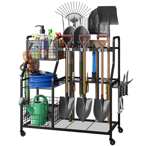keomaisyto Garden Tool Holder Organizer with Heavy Duty Wheels for Garage - size: 36.2W*16.5"D*37"H-with Wheels