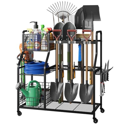 keomaisyto Garden Tool Holder Organizer with Heavy Duty Wheels for Garage - size: 36.2W*16.5"D*37"H-with Wheels