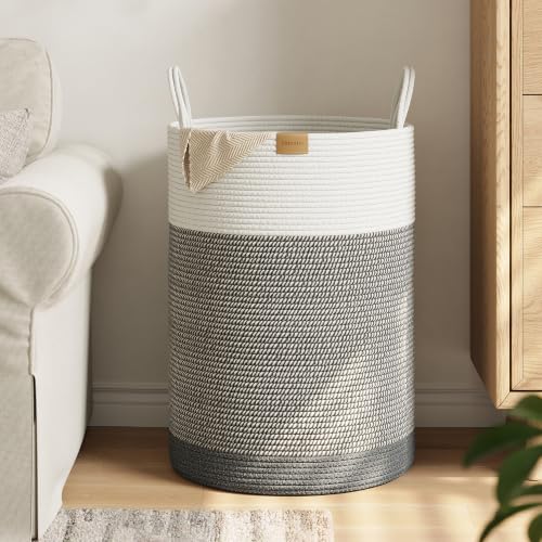 Nunsino Laundry Hamper 95L,Large Laundry Basket for Clothes,Decorative Storage Basket for Blankets,Cotton Rope Woven basket for bedroom,Grey White - color: Grey&White, size: 95L/25.1Gal