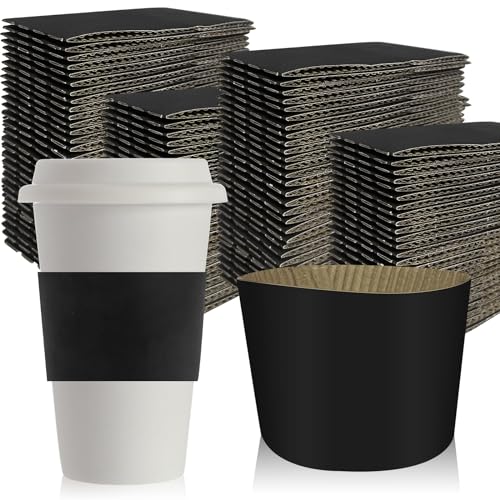 Disposable Coffee Cup Sleeves Corrugated Kraft Paper Coffee Cup Sleeves Holder Protective Insulated Heat Espresso ForHot Drinks 8-24oz (Black, 500 Pcs) - color: Black, size: 500 Pcs
