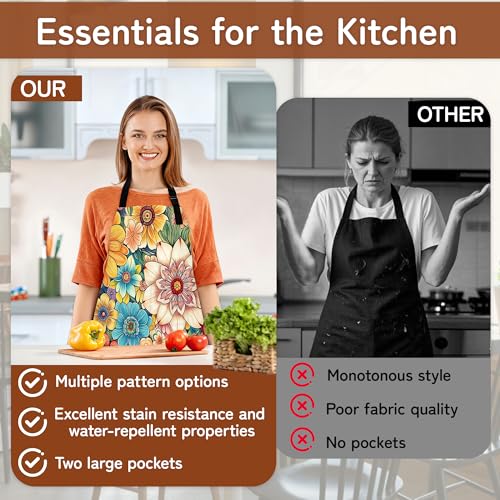 Cooking Aprons for Men and Women,Adjustable Bib Chef Apron with 2 Pockets, Soft and Durability Kitchen Apron - color: Flower Cute Mandala Floral