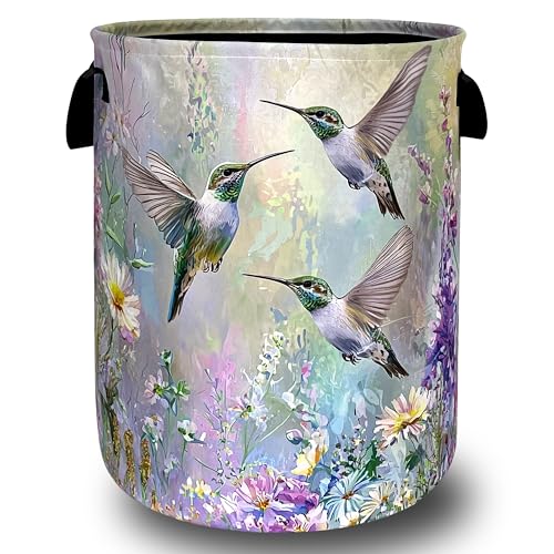 Beautiful Hummingbird Laundry Basket Oxford Cloth Hamper 18.9"x16.5" - color: Hummingbird Watercolor Floral