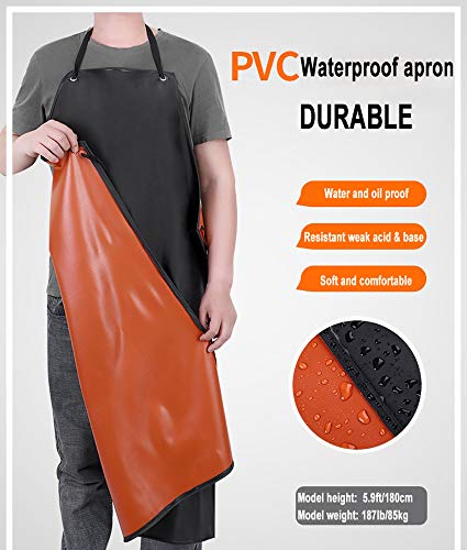 Waterproof Apron Rubber Vinyl, Heavy Duty 43" x 31" Plastic Apron Keeps You Clean and Dry When Dishwashing, Lab Work, Butcher