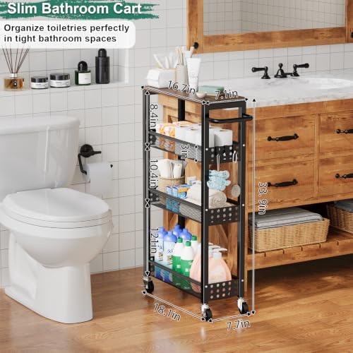 Laundry Room Slim Rolling Cart with Wheels for Between Washer and Dryer Gap - color: Classic Black, size: 7.1″ Wide