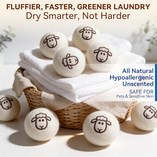 Wool Dryer Balls, New Zealand Dryer Balls Drying Balls Fabric Softener Ball for Laundry（Pack of 6) (Sheep) - color: Sheep