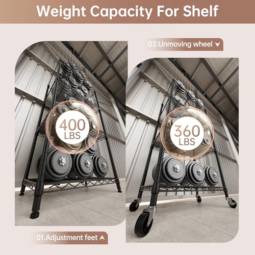 SINGAYE 4 Shelves Storage Wire Shelf Closet Metal Shelving Pantry Wheels - color: Black, size: 4Tier/14"D X 24"W X 49"H