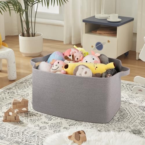 OIASKET 95L Extra Large Blanket Basket, 24" x 16.9" x 14.2" Woven Basket - color: Light Grey, size: 24"x16.9"x14.2"