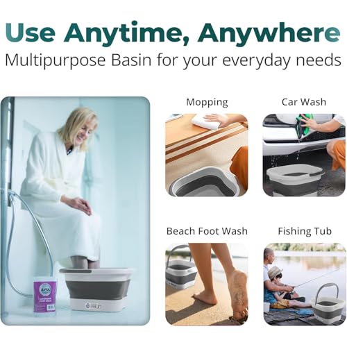 Collapsible Foot Bath Basin for Soaking Feet, Foot Soak Tub, Plastic Foot Bucket with Handles and Massage Acupoint for Pain Relief,Pedicure,Home Spa Treatment (White)