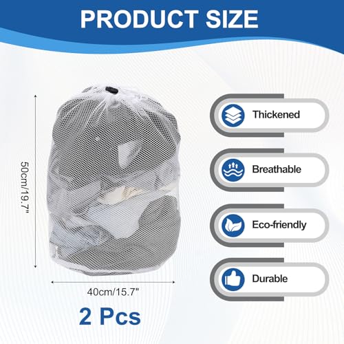 uxcell 2Pcs Mesh Laundry Bag, 19.7x15.7" Large Drawstring Net Laundry Bag Coarse Mesh for Washing Machine for College, Dorm, Travel, Family and Apartment Residents, White - size: M