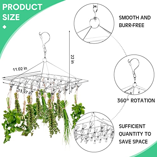 Bokon 4 Pcs Hanging Herb Drying Rack with Stainless Clips Hook, Square - style: Square