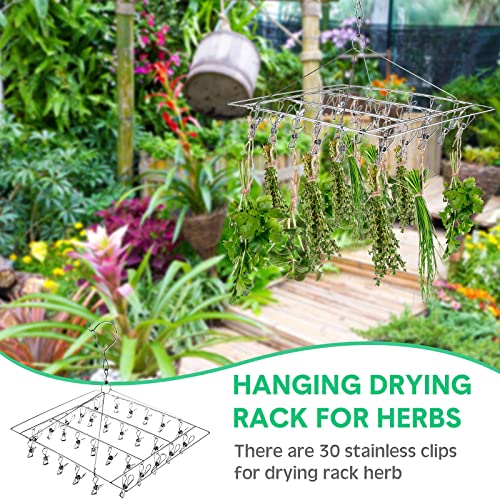 Bokon 4 Pcs Hanging Herb Drying Rack with Stainless Clips Hook, Square - style: Square