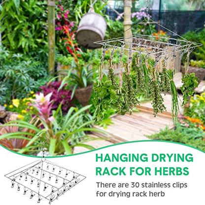 Bokon 4 Pcs Hanging Herb Drying Rack with Stainless Clips Hook, Square - style: Square