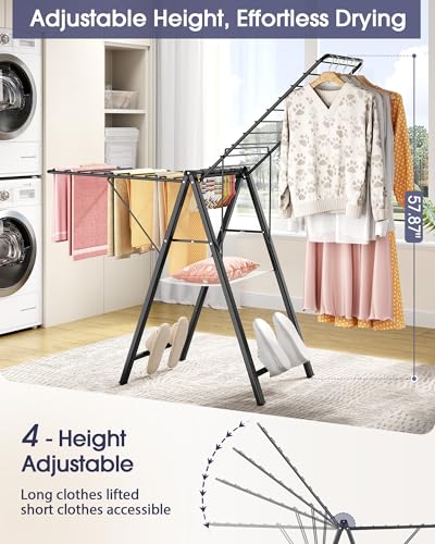 APEXCHASER Clothes Drying Rack, 67.7" L Height Adjustable, Foldable, Black - color: Black