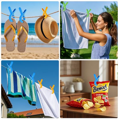Beach Towel Clips Plastic Clothespins 12pcs Clothes Pins for Beach Chair Pool Chair - color: 6 Colors 12 Pcs